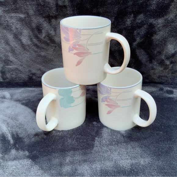 Coffee Mug Tender Bloom White Pastel Lot of 3 - Picture 3 of 6